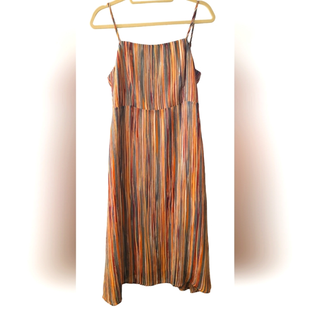 Striped Midi Slip Dress in Multicolor Stripes Lumiere Size Large